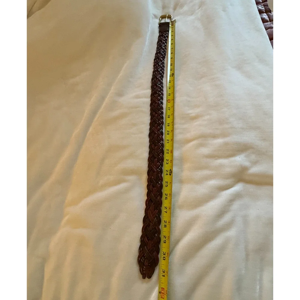 Lands End Braided Leather Belt Size 28 Brown Multi Color Gold Buckle Vintage